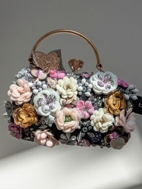 Bebe Daisy Clutch with Gold Handle